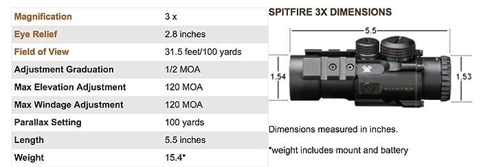 Vortex Optics SPR-1303 Spitfire 3x Prism Scope with EBR-556B Reticle