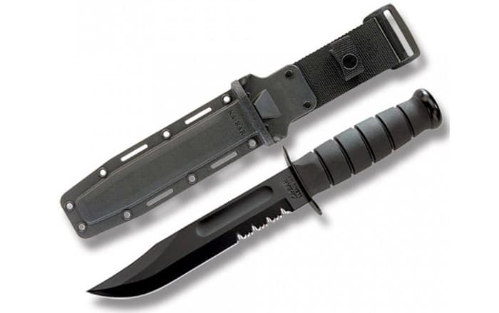 KA-BAR Fighting/Utility Serrated Edge Knife with Hard Sheath, Black